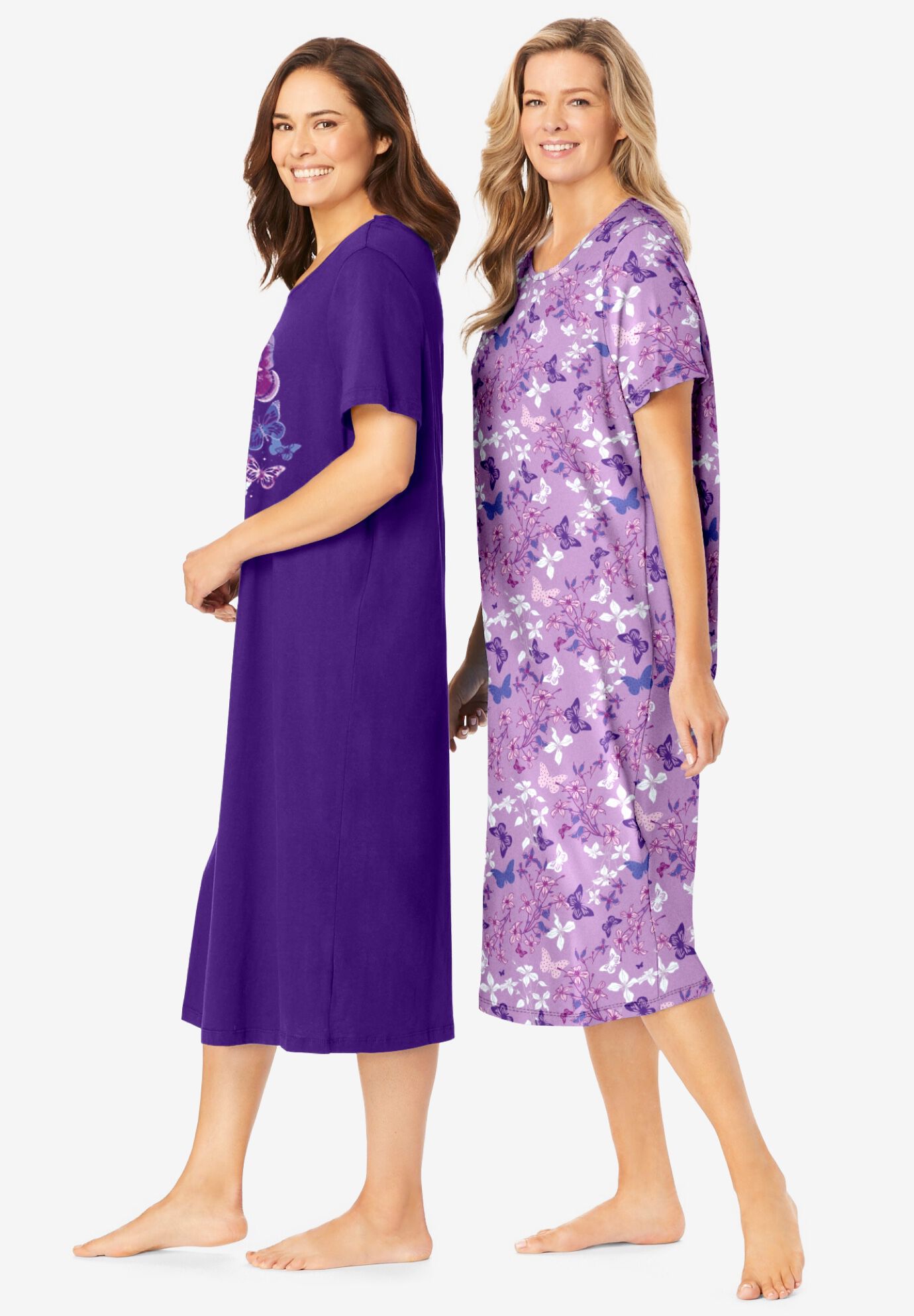 2-Pack Long Sleepshirts, PLUM BURST FLORAL BUTTERFLY, alternate image number 2