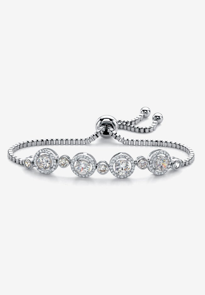 Silvertone Cubic Zirconia Adjustable Slider Drawstring Bracelet 9 inches, SILVER, hi-res image number null