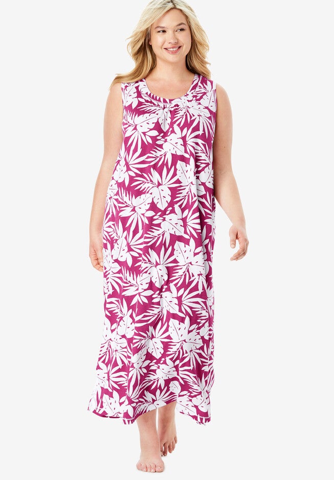 Long Sleeveless Lounger by Dreams & Co.®, BRIGHT BERRY LEAF, hi-res image number null