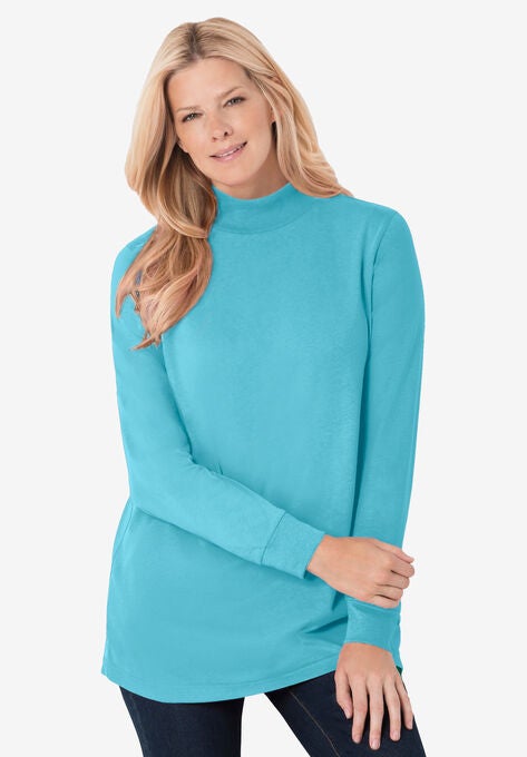 Perfect Long-Sleeve Mock-Neck Tee, SEAMIST BLUE, hi-res image number null