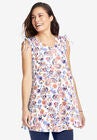 Ruched-Shoulder V-Neck Tunic Tank, WHITE MULTI PAISLEY, hi-res image number null