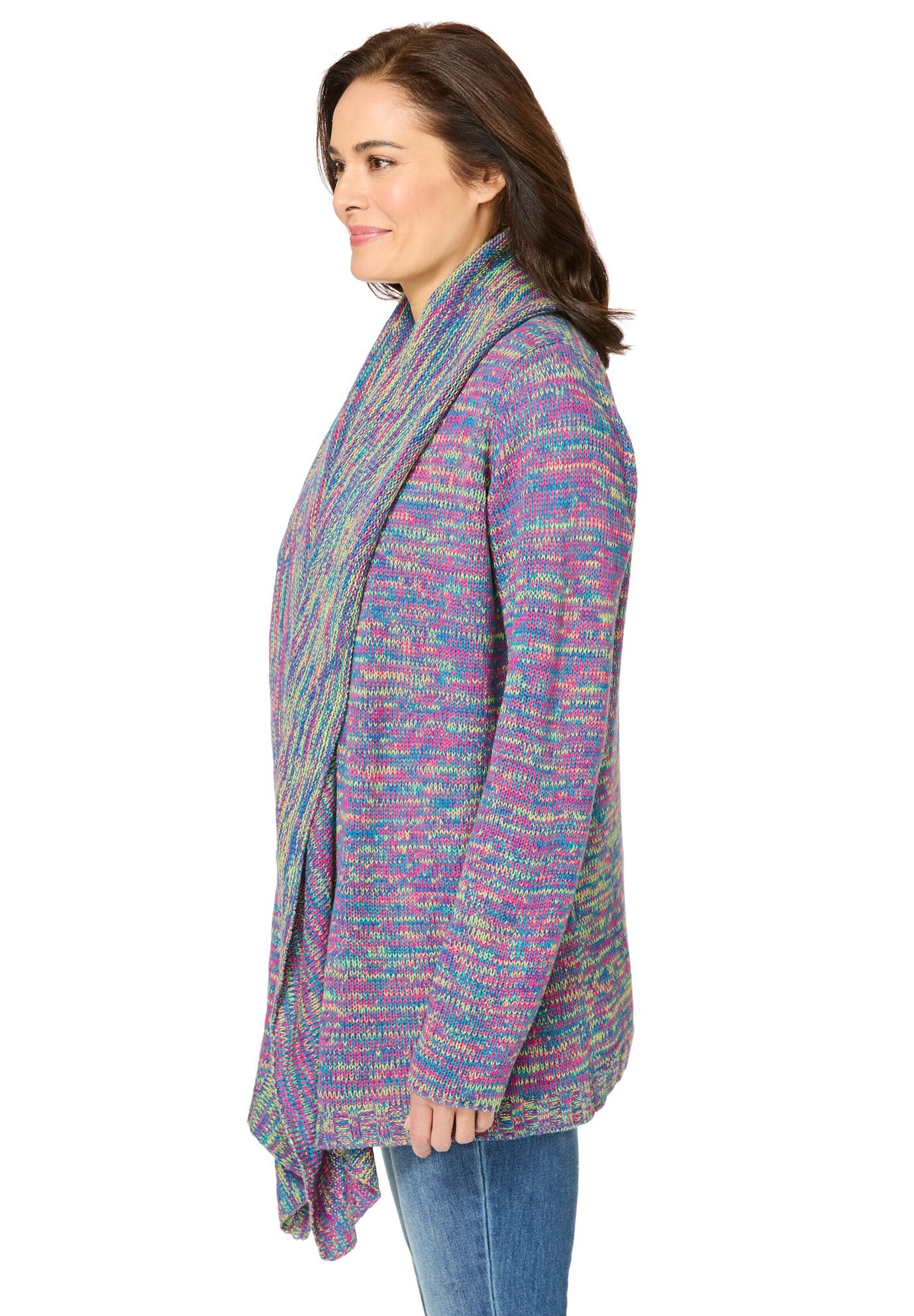 Multi Marled Cardigan Sweater, ULTRA BLUE SPACE DYE, alternate image number 2