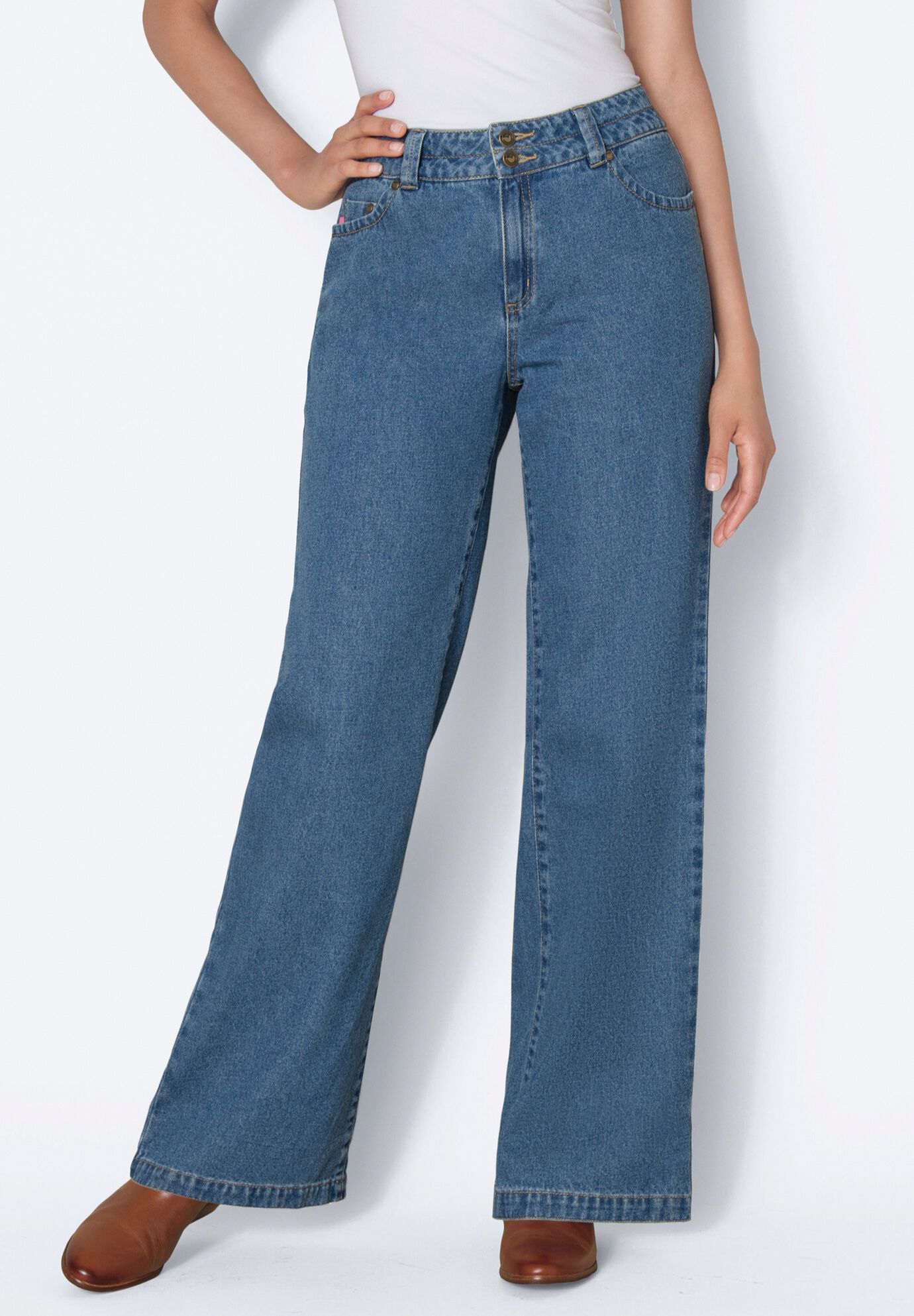 Perfect Wide-Leg All-Cotton Denim Five-Pocket Jeans, , alternate image number 2