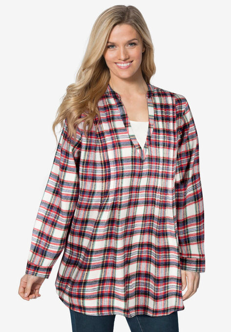 Flannel Tunic With Layered Look, IVORY MULTI PLAID, hi-res image number null