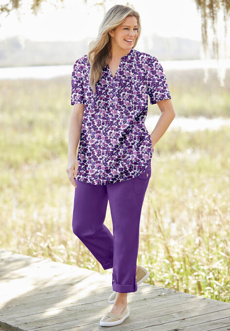 Pintucked Half-Button Tunic, , alternate image number null