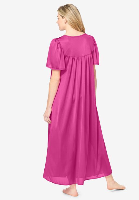 Long Silky Lace-Trim Gown | Fullbeauty Outlet