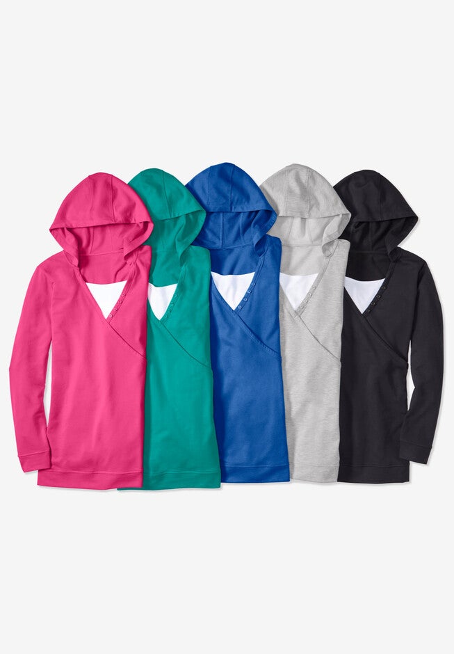 Layered-Look Hooded French Terry Sweatshirt, , alternate image number 1