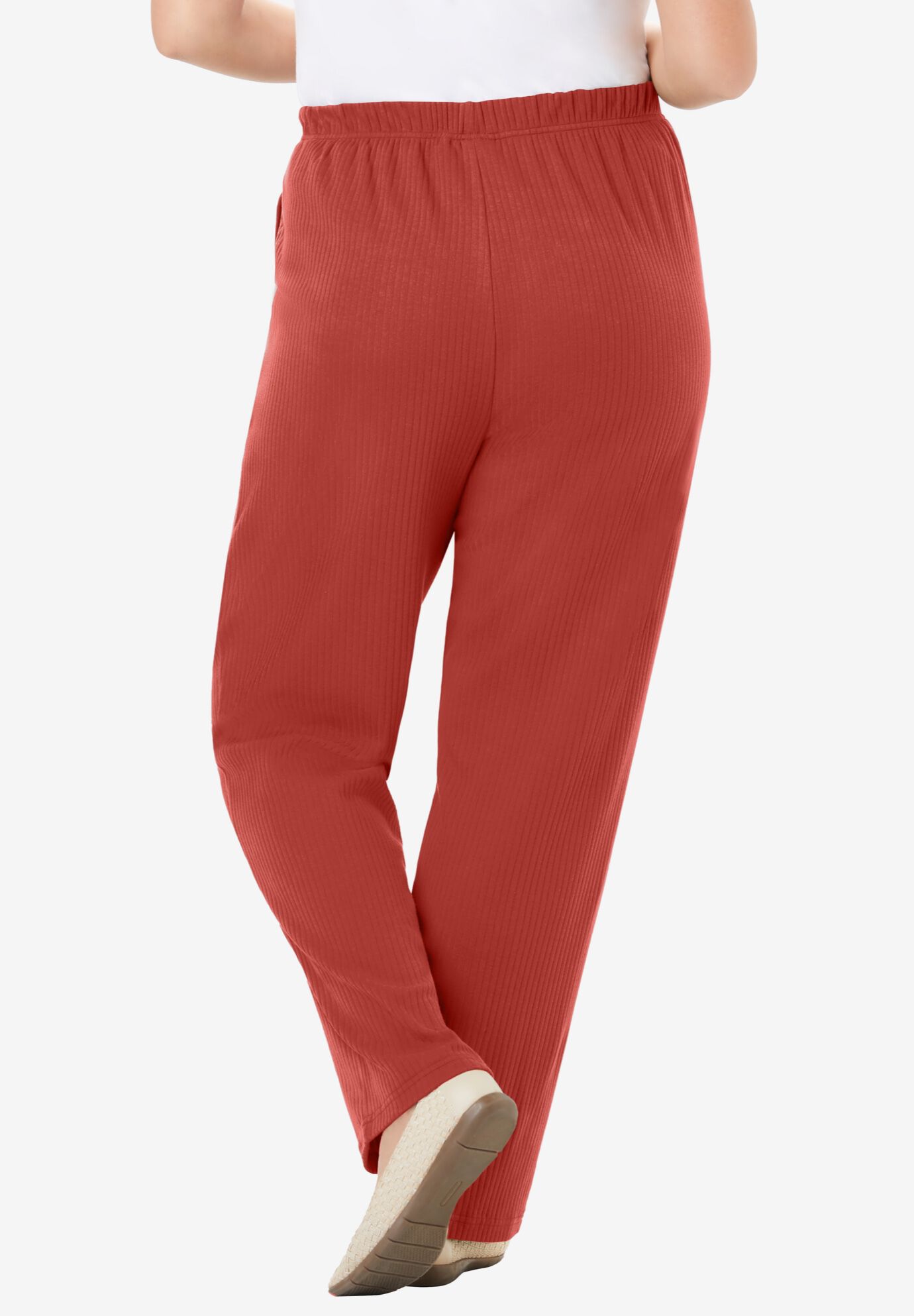 7-Day Knit Ribbed Straight-Leg Pull-On Pants, RED OCHRE, on-hover image number 1