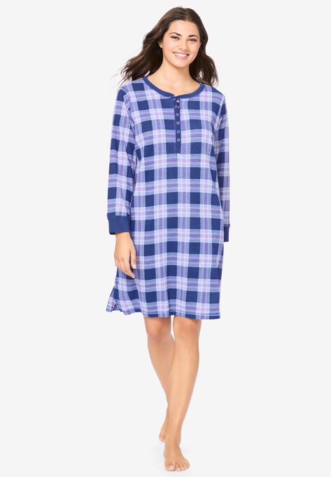 Thermal Henley Sleepshirt , ULTRA BLUE PLAID, hi-res image number null