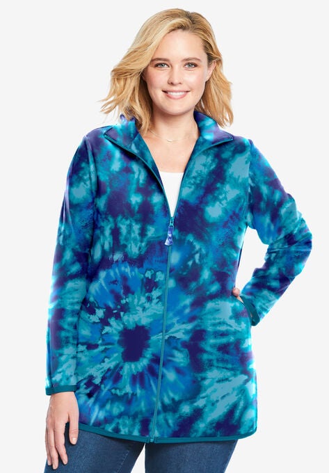 Zip-Front Microfleece Jacket, NAVY FUN TIE DYE, hi-res image number null