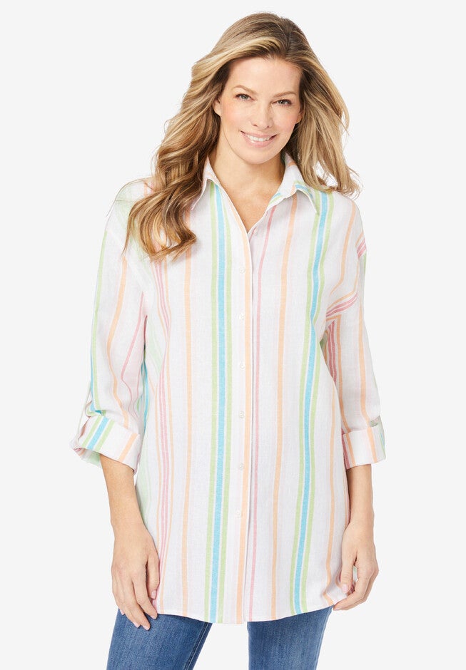 Linen Button-Front Tunic, MULTI SUMMER STRIPE, hi-res image number null