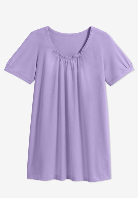 Perfect Short-Sleeve Shirred U-Neck Tunic, , alternate image number null