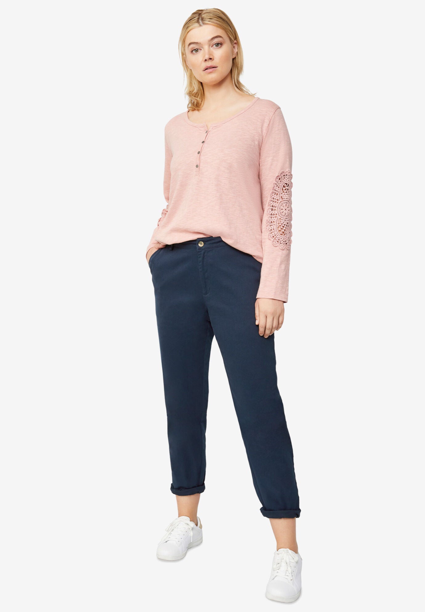 Crochet Trim Henley, , alternate image number 3