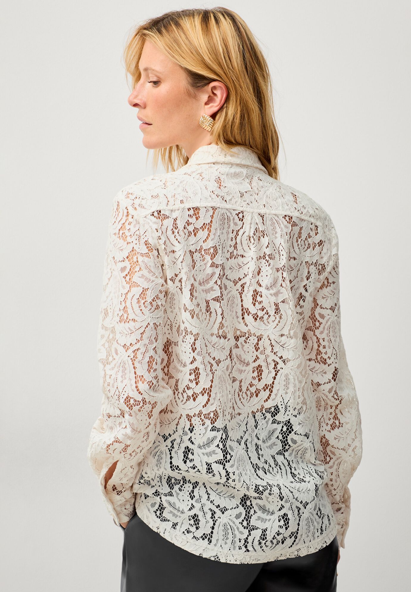Lace Button Front Shirt, IVORY, alternate image number 2