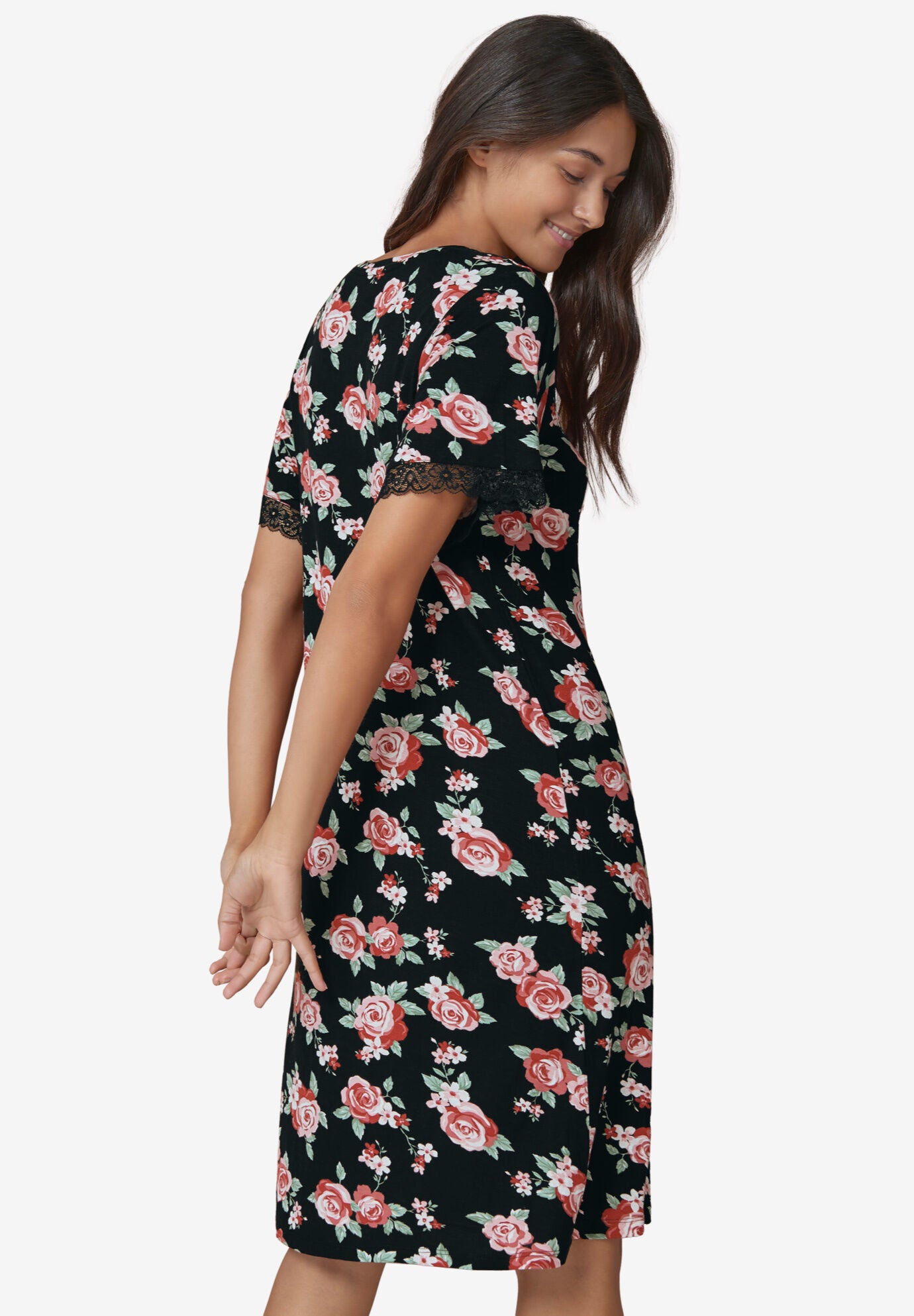 Lace Trim V-Neck Sleepshirt, , on-hover image number 1