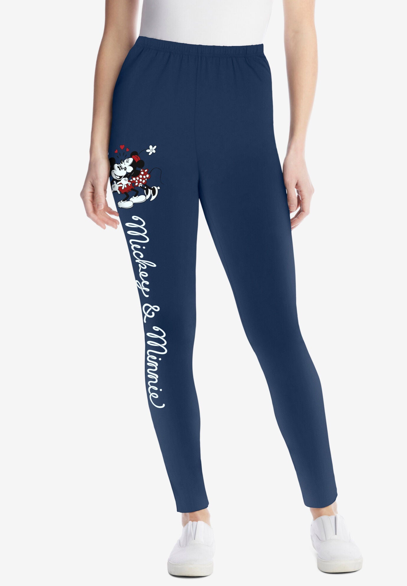 Disney Women's Navy Leggings Mickey and Minnie Kiss Placed, NAVY MICKEY KISS, hi-res image number 0