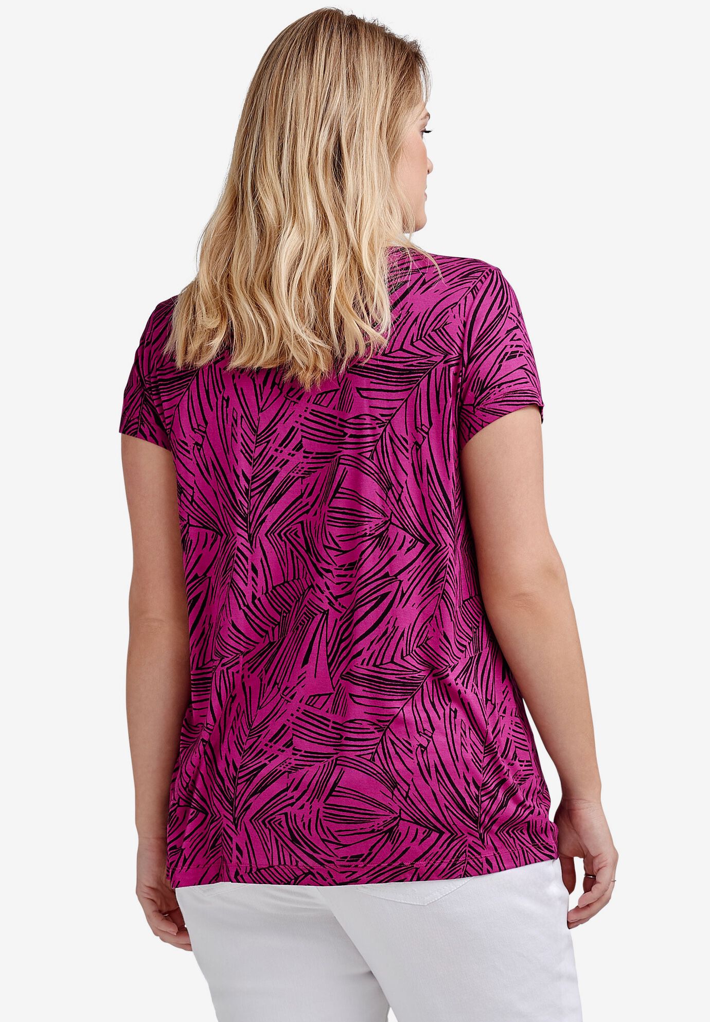 Printed cap sleeve tee, RUBY BERRY FERN PRINT, on-hover image number 1