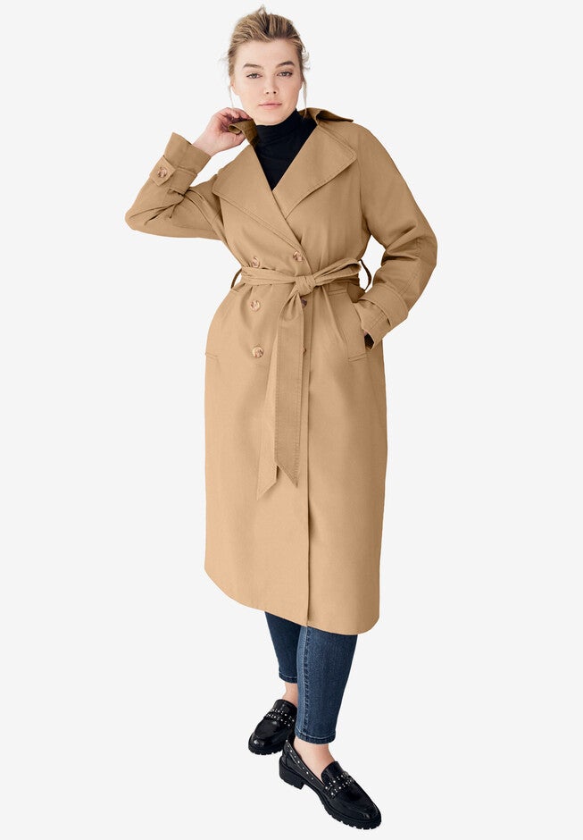 Double-Breasted Belted Trench Raincoat, SOFT CAMEL, hi-res image number null