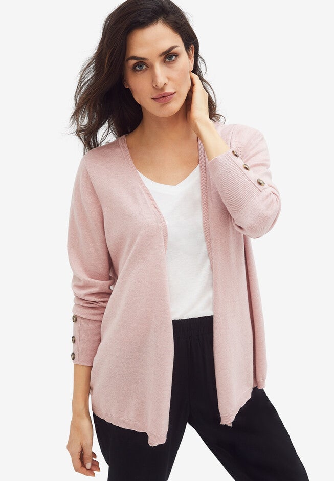 Button-Cuff Cardigan With Belt, ROSE MIST HEATHER, hi-res image number 0