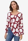 Bell Sleeve A-Line Knit Tunic, MAROON RED GRAPHIC PRINT, hi-res image number null