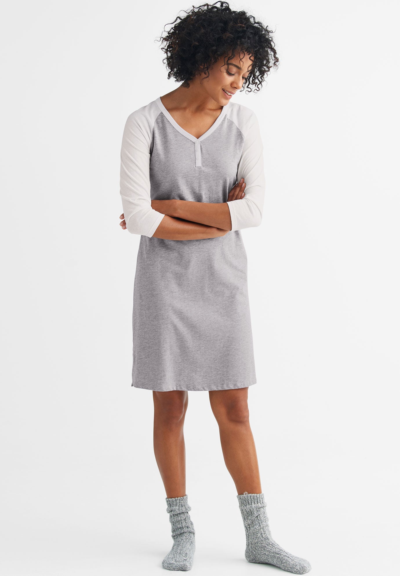Colorblock Sleepshirt by ellos&reg;, HEATHER GREY WHITE, hi-res image number 0