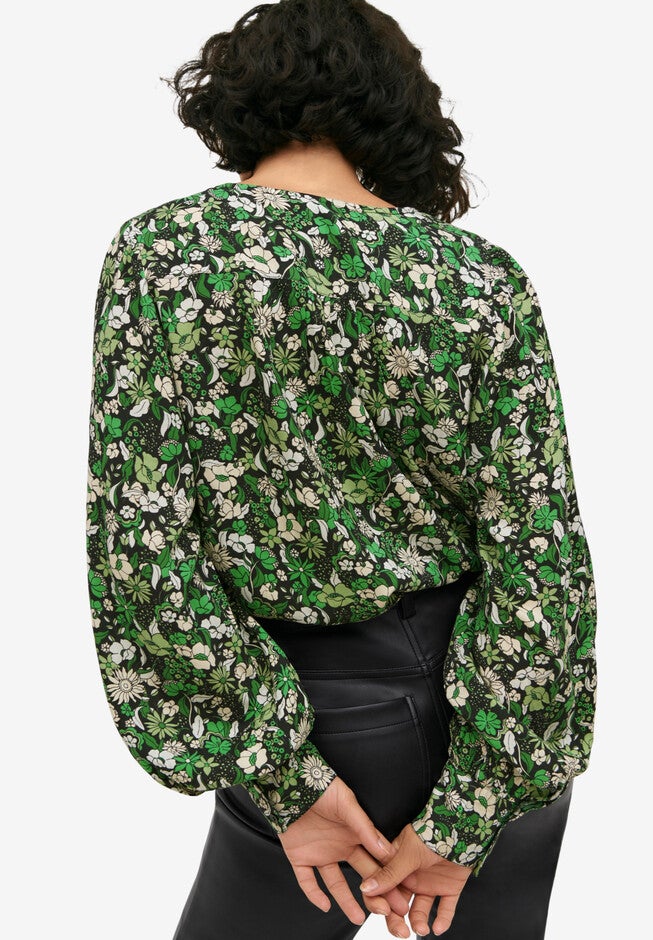 Button Front Blouson Sleeve Blouse, , on-hover image number null