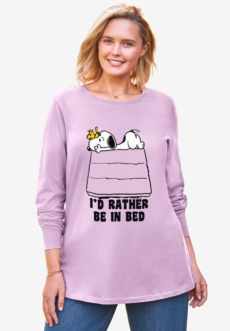 Peanuts Women's Long Sleeve Crew Tee Snoopy Bed Pink, PINK SNOOPY BED, hi-res image number null