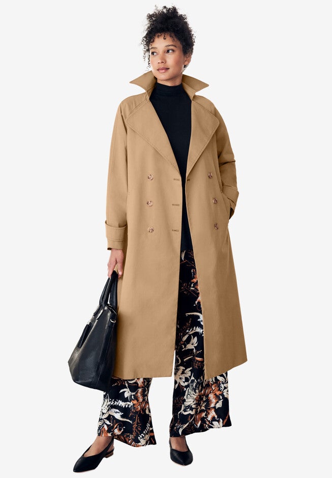 Double-Breasted Belted Trench Raincoat, , alternate image number null