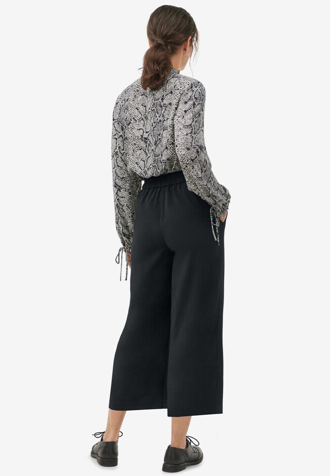 Wide Leg Crop Pant with Tie Waist, , on-hover image number 1