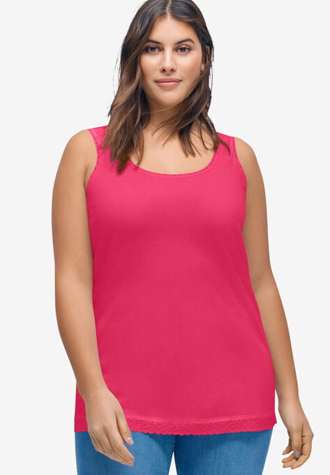 Lace Trim Tank, PINK RASPBERRY, hi-res image number null
