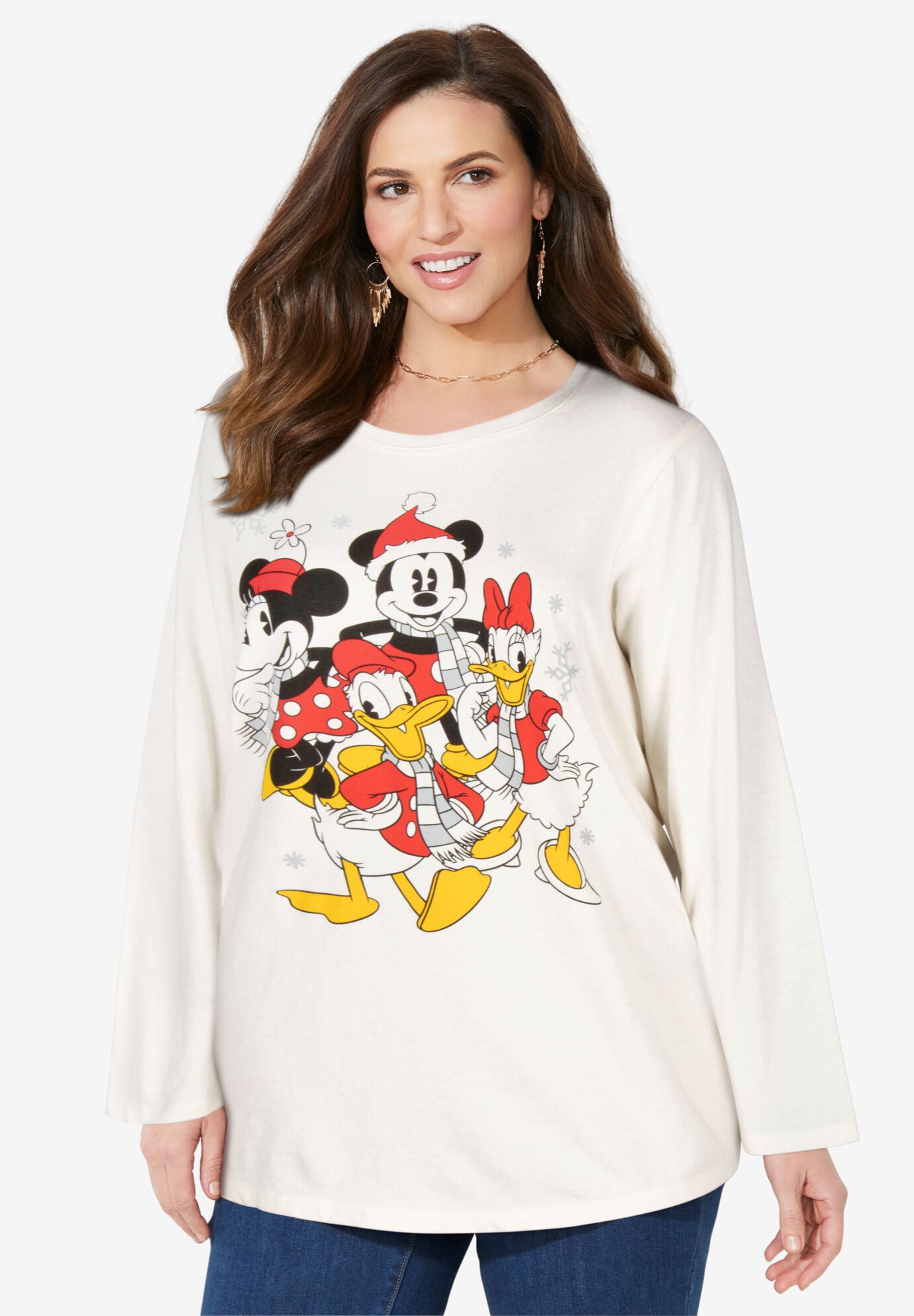 Ivory Disney Friends Long-Sleeve Crew Tee, IVORY DISNEY FRIENDS, hi-res image number 0