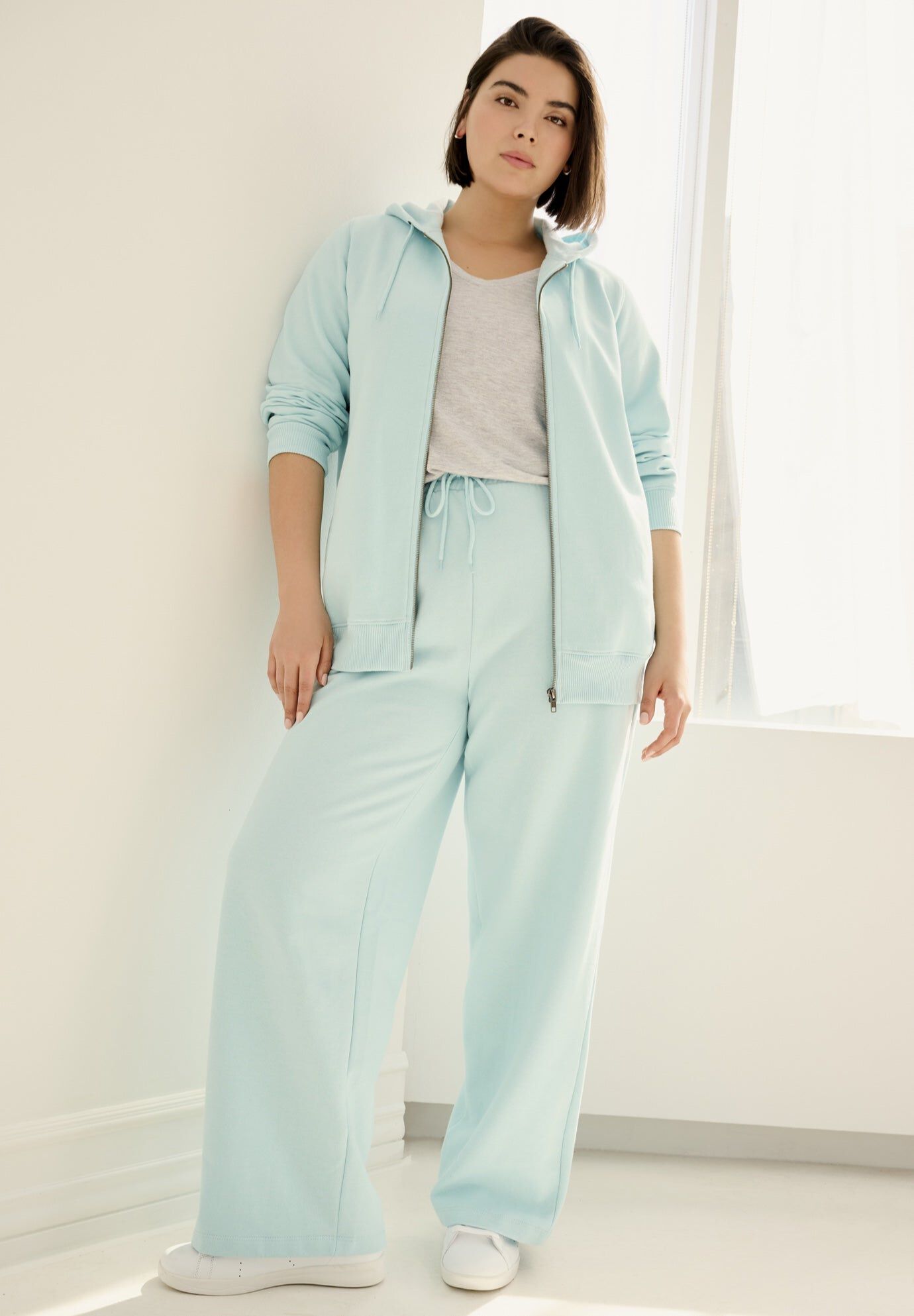Fleece Zip Up Hoodie, AQUA SKY, hi-res image number 0