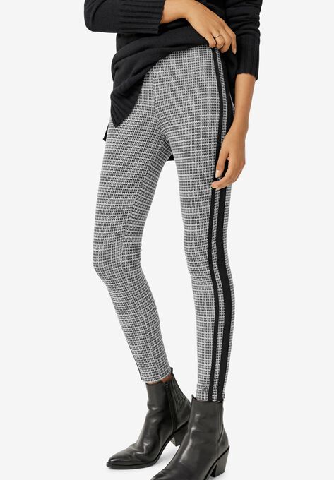 Side-Stripe Plaid Ponte Leggings, GREY PLAID, hi-res image number null