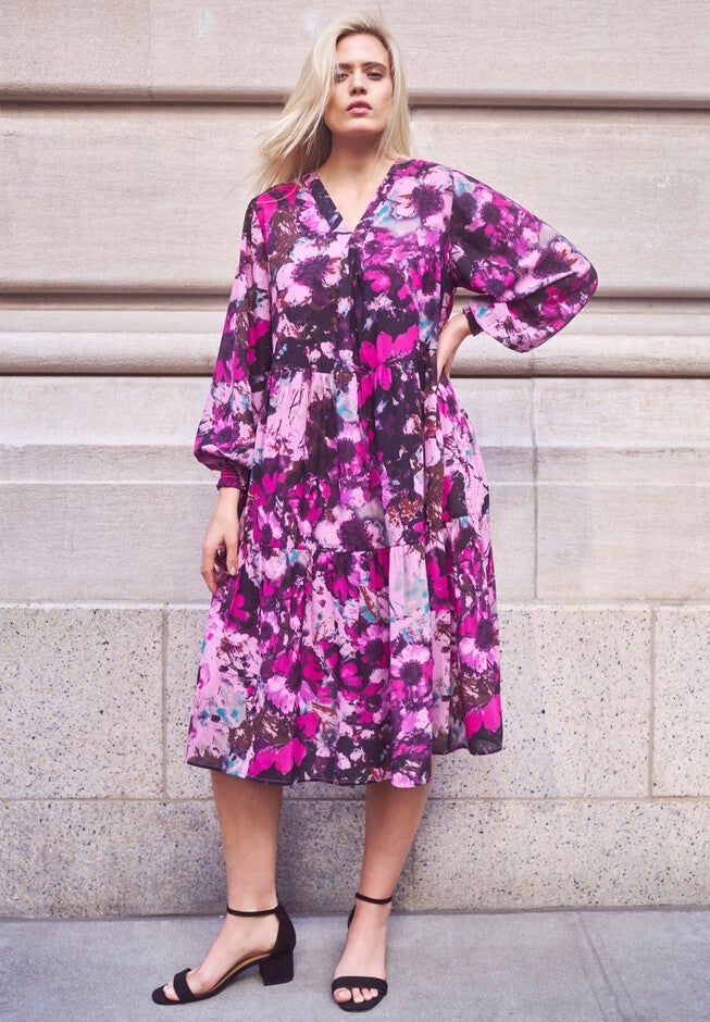 V-neck Tiered Midi Dress, , alternate image number null