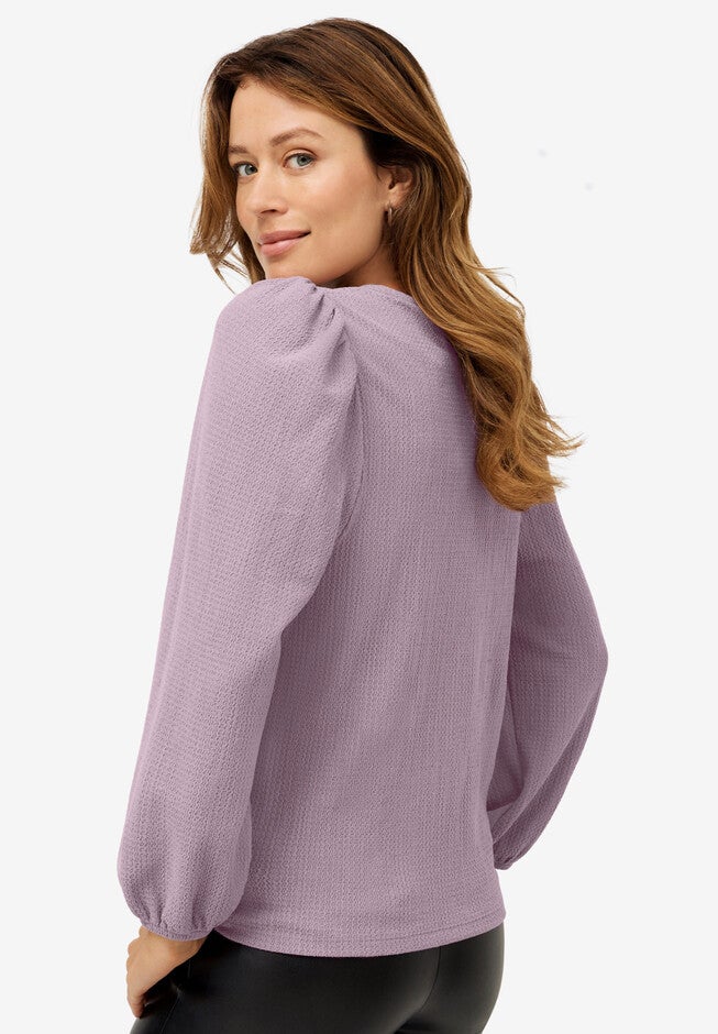 Puff Sleeve Textured Knit Tee, , on-hover image number null