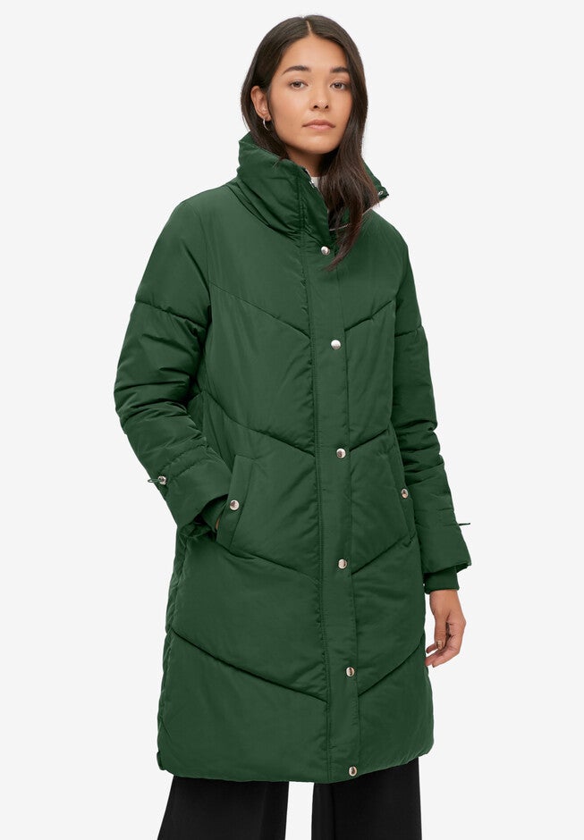 Funnel Neck Puffer With Back Drawstring, MIDNIGHT GREEN, hi-res image number null