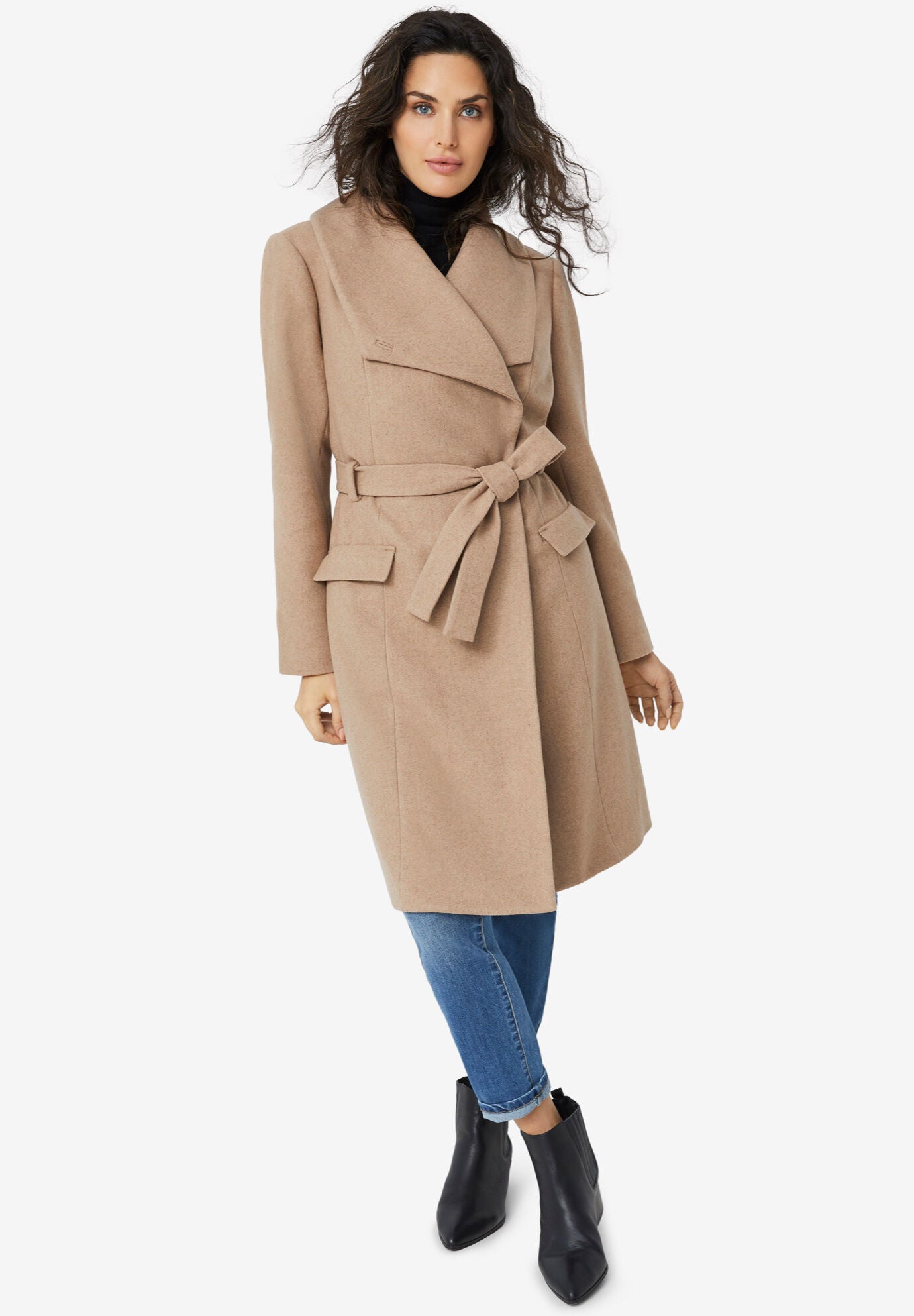 Wrap Collar Wool Blend Coat
