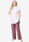 Linen Blend Drawstring Pants, VINTAGE PLUM, hi-res image number null