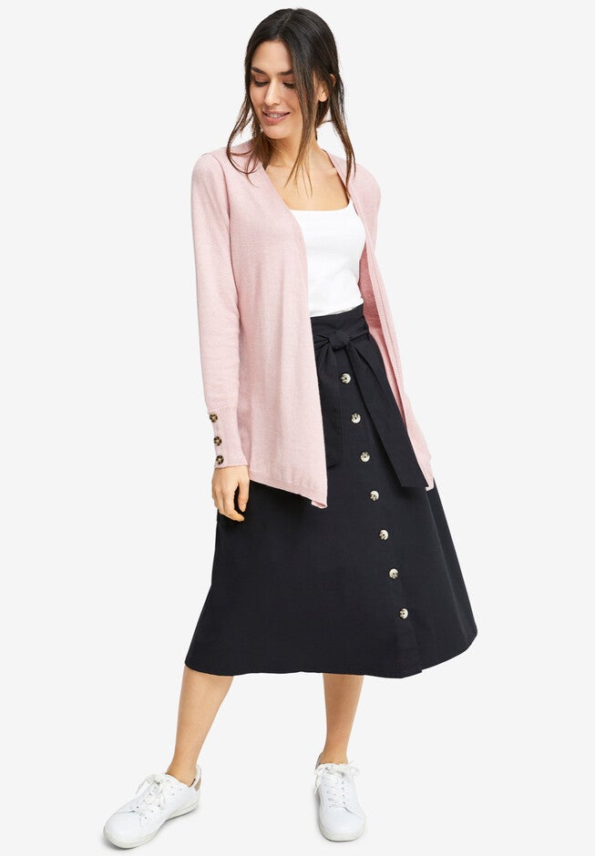 Button-Front Chino Skirt, BLACK, hi-res image number 0