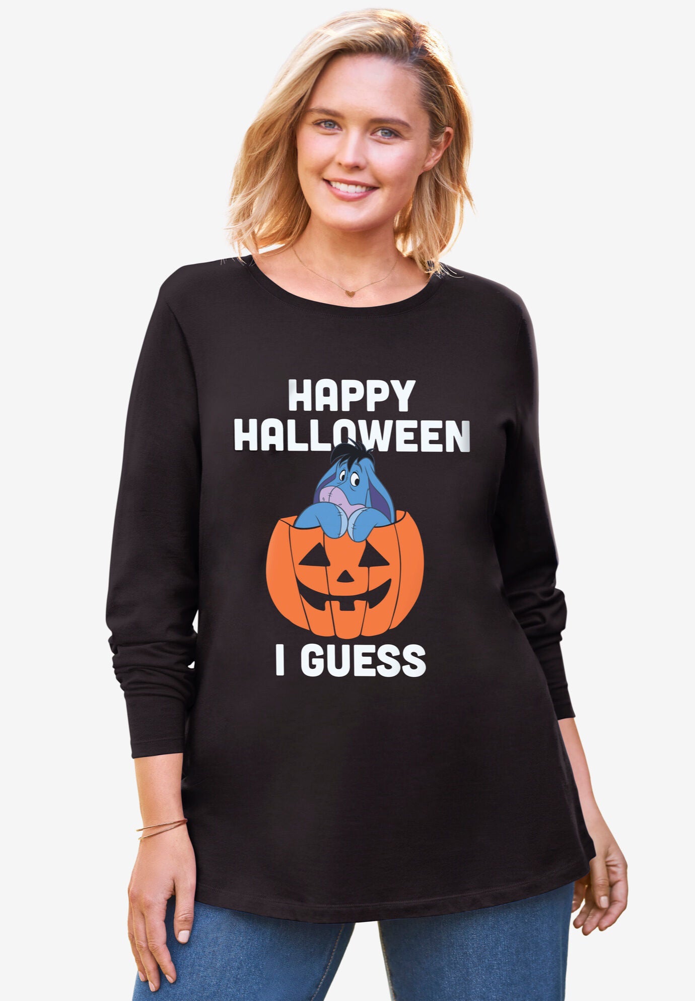 Disney Women&#39;s Long Sleeve Crew Tee Halloween Black Eeyore, BLACK EEYORE, hi-res image number 0