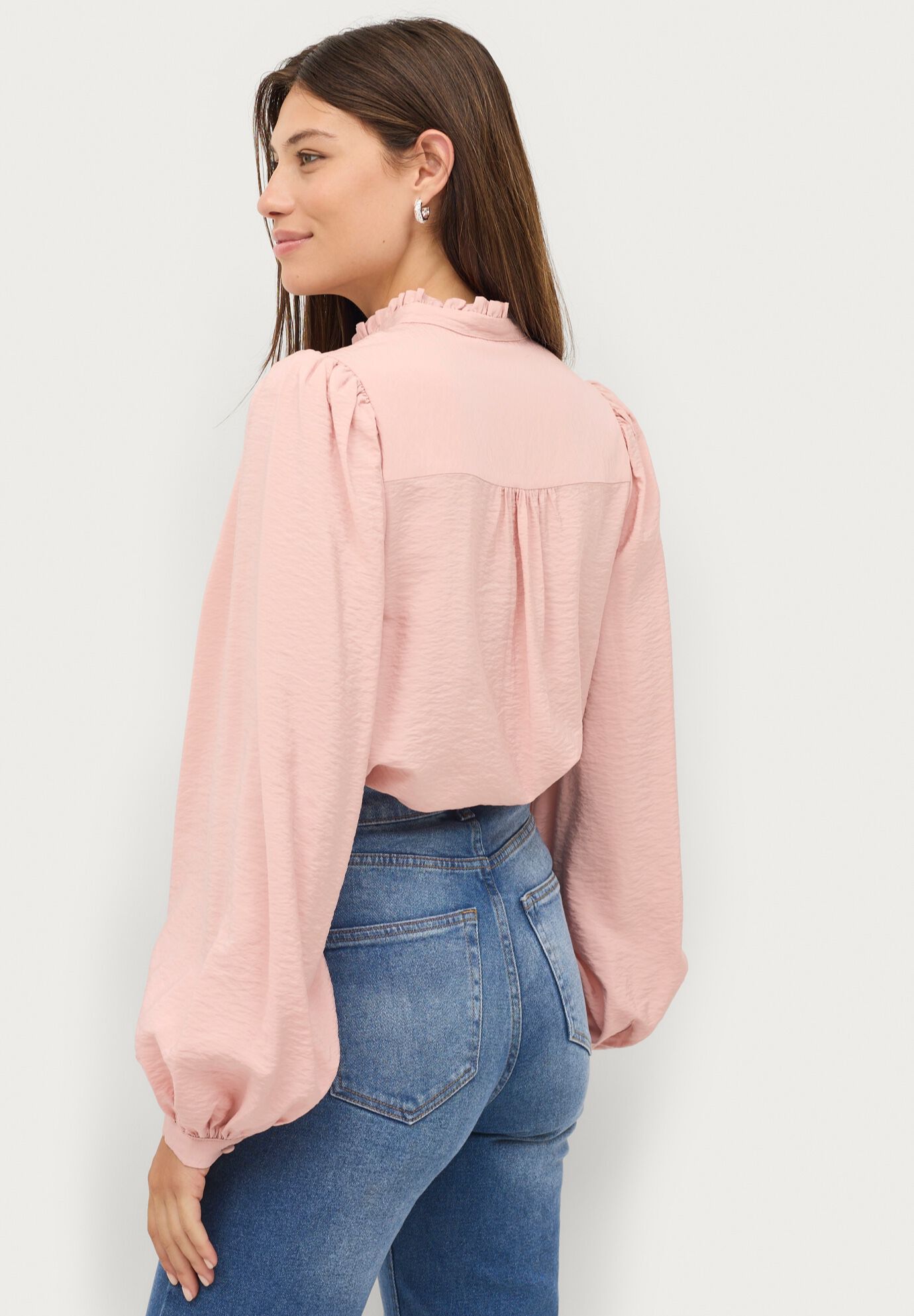 Ruffle Trim Button Front Blouse, MAUVE BLUSH, alternate image number 1