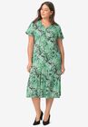 Button-Front Flounce Hem Dress, GREEN BLACK PRINT, hi-res image number null