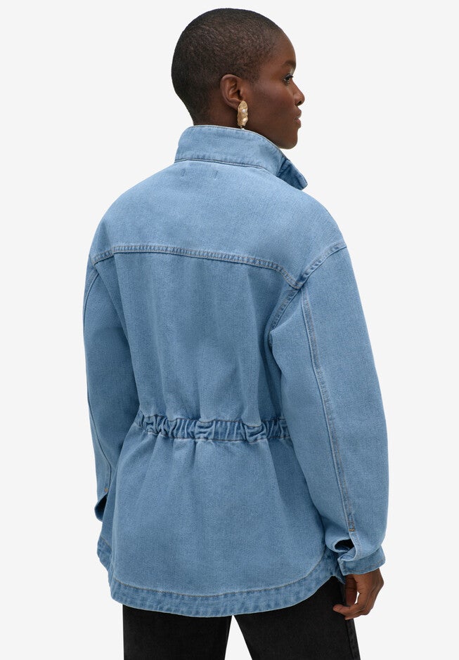 Denim Jacket With Elastic Waist, , on-hover image number null