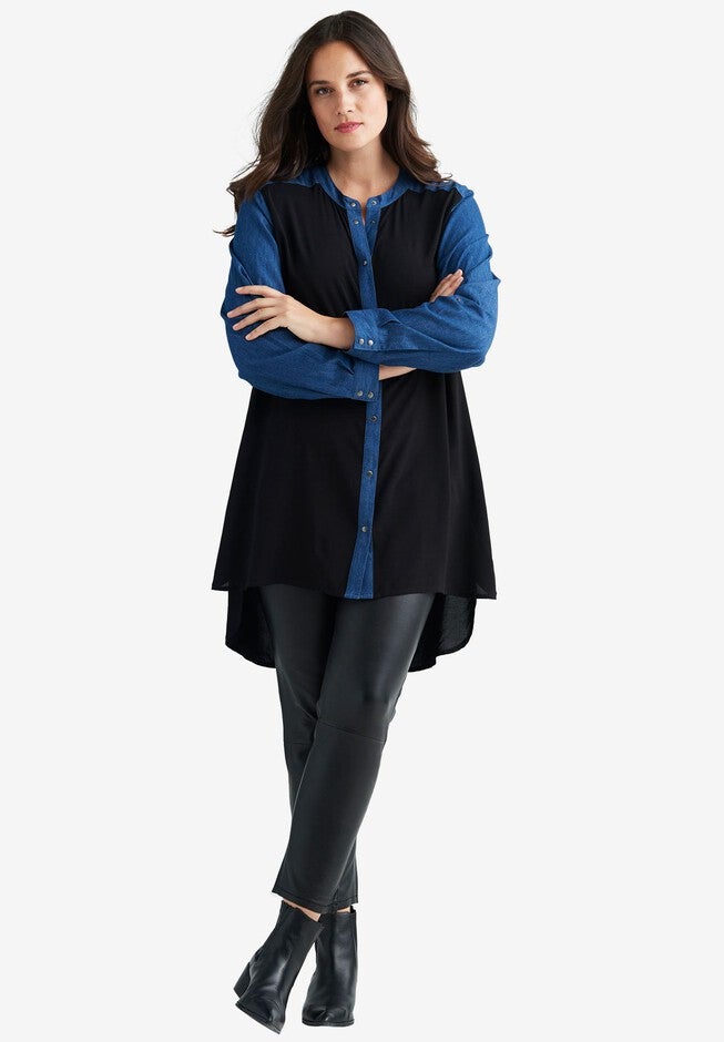 Denim Trim Shirt, DENIM BLACK, hi-res image number 0