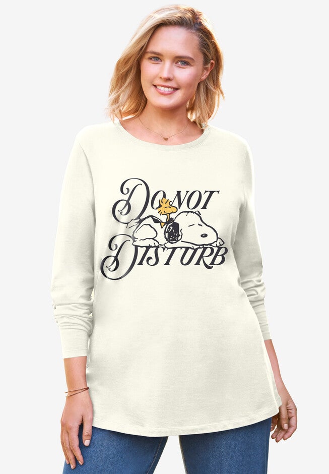 Peanuts Women's Long Sleeve Crew Tee Ivory Snoopy, IVORY SNOOPY, hi-res image number null