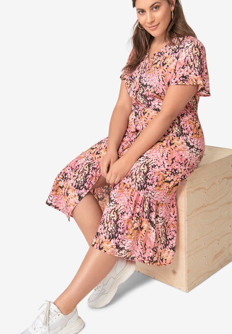 Button-Front Flounce Hem Dress, , alternate image number null