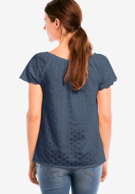 Ballet Neck Eyelet Blouse, , on-hover image number null