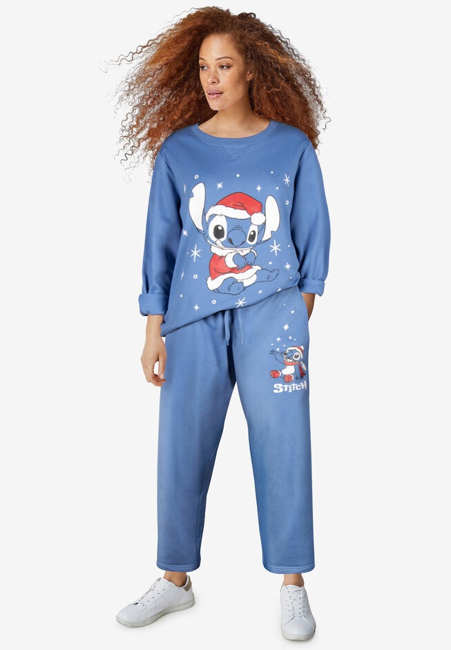 Disney Long-Sleeve French Blue X-mas Stitch Crewneck, FRENCH BLUE XMAS STITCH, hi-res image number 0