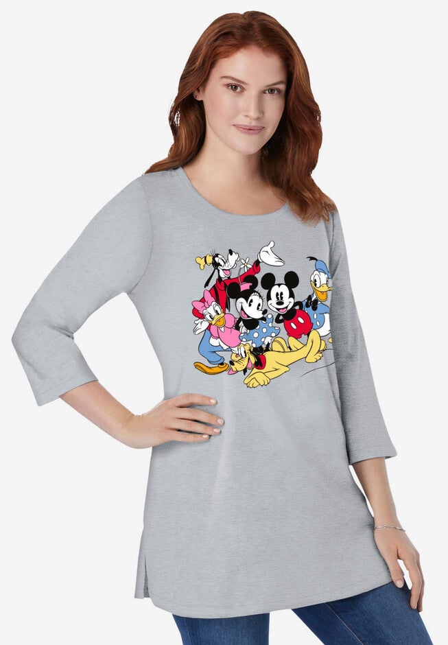 Disney Women's Three-Quarter Sleeve Tunic Classic Mickey Mouse, HEATHER GREY DISNEY GROUP, hi-res image number 0
