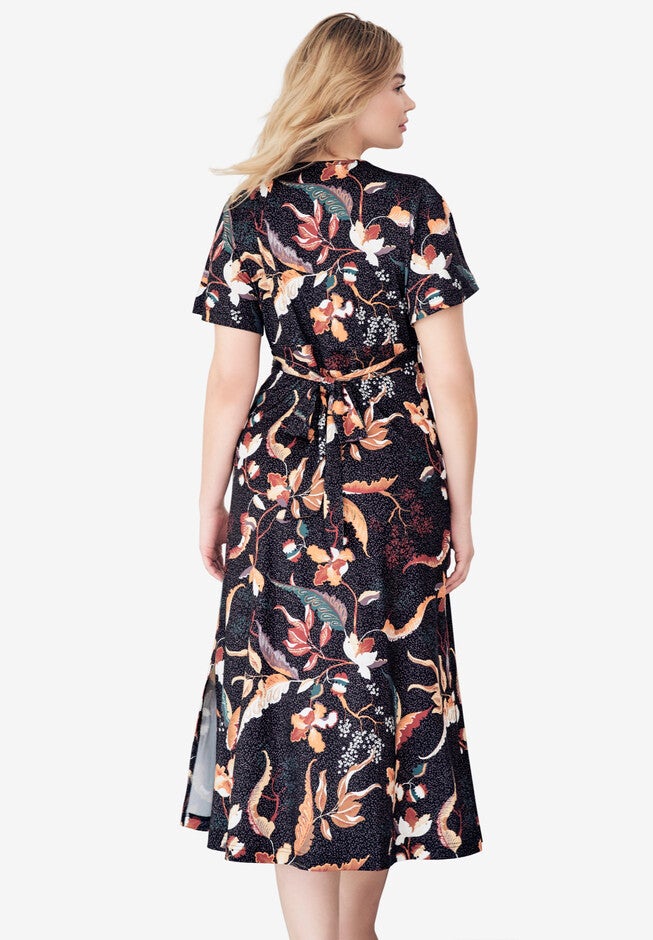 Tie-Back Surplice Knit Midi Dress, , on-hover image number null